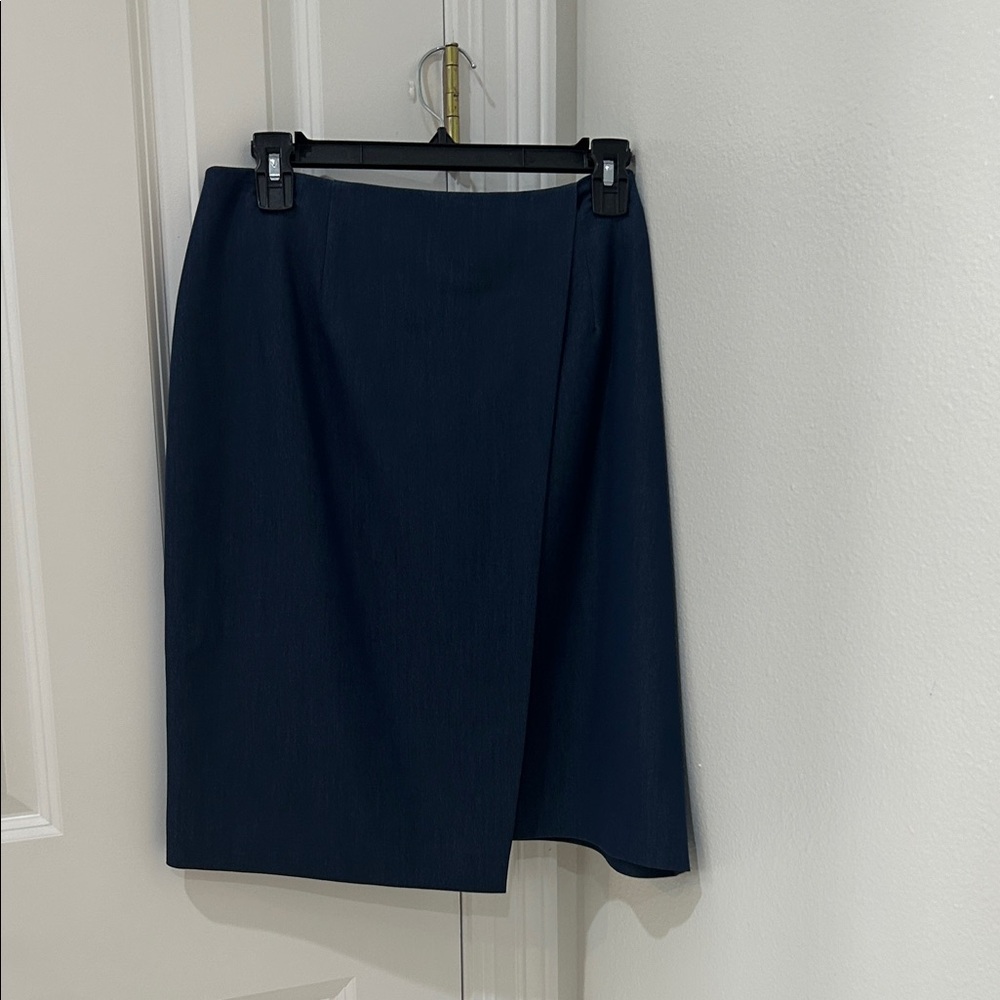 Alex Marie Navy Wrap-Front Midi Skirt